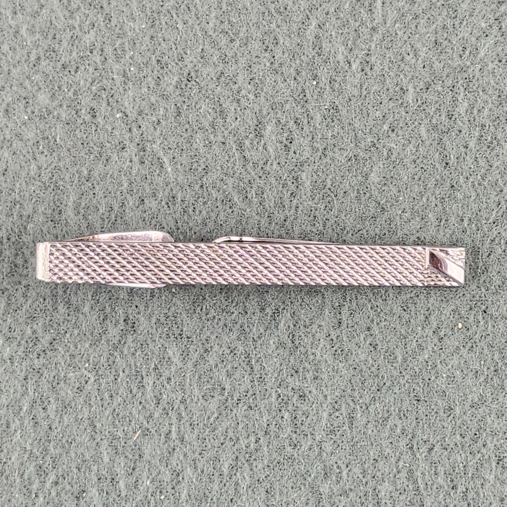 Vintage Swank Tie Bar Clip Etched Textured File Design Silver Tone